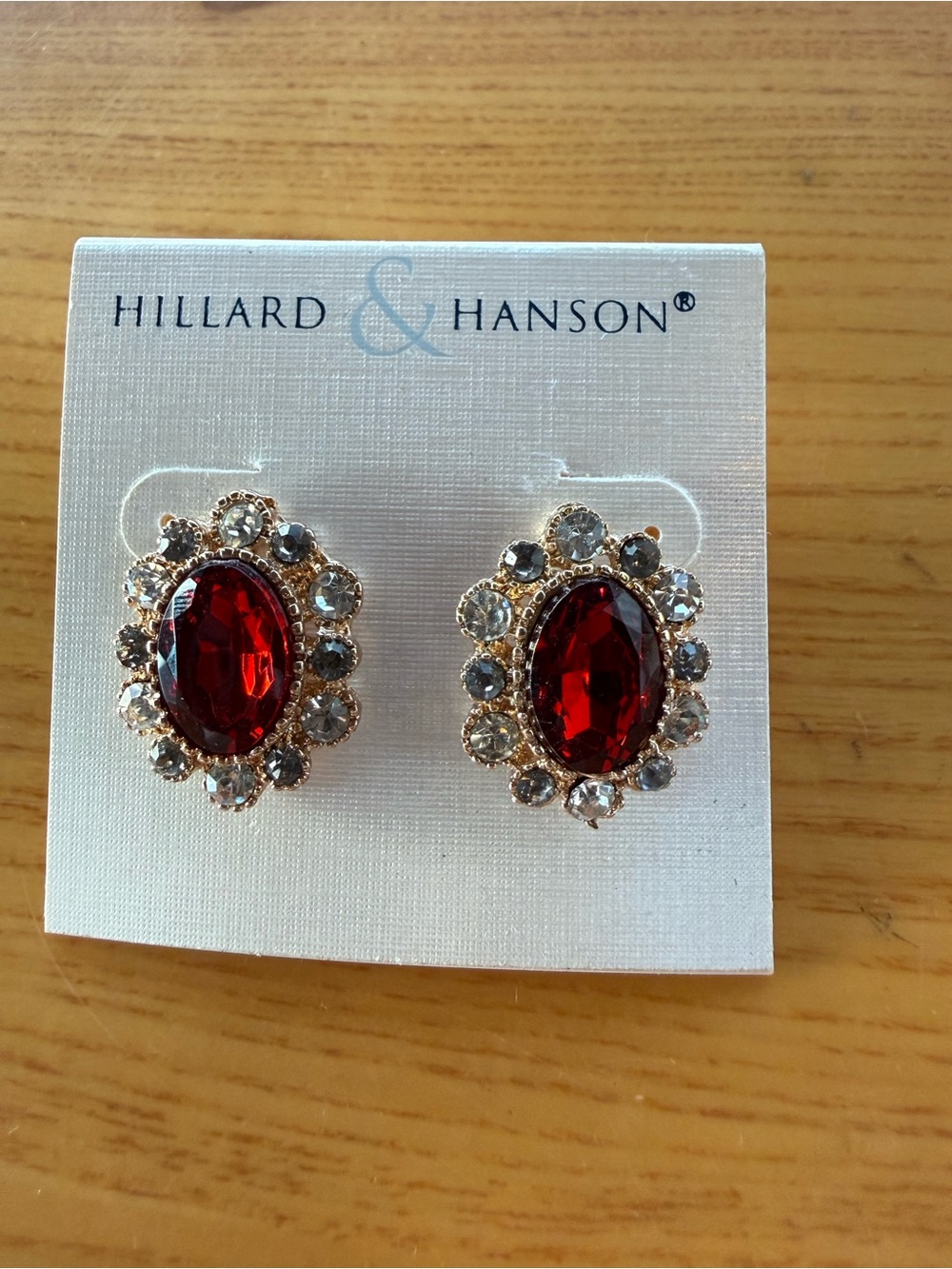 Hillard & Hanson Deep Red Crystal Oval Halo Stud Earrings